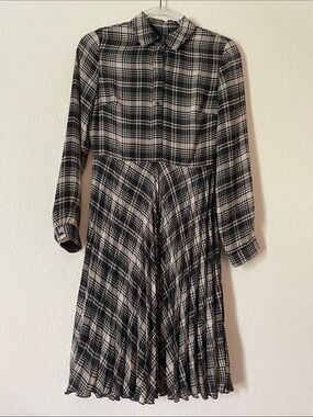 Banana Republic SZ 0 Plaid Button-Front Pleated Midi Dress